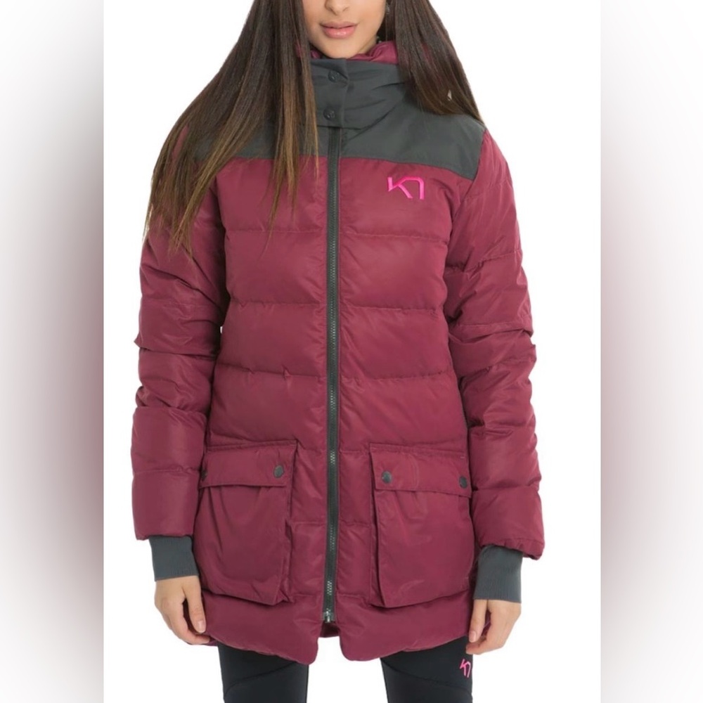 KARI TRAA Rothe down parka  burgundy and gray Puffer Jacket